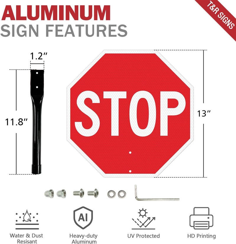 TR (4 Pack) Stop Slow Sign with Handle, 13 x 13 Inches Double Sided Stop/Slow Traffic Sign, Rust Free Aluminum Reflective, Weather Resistant, Waterproof, Fade Resistant, Easy to Mount. - Image 2